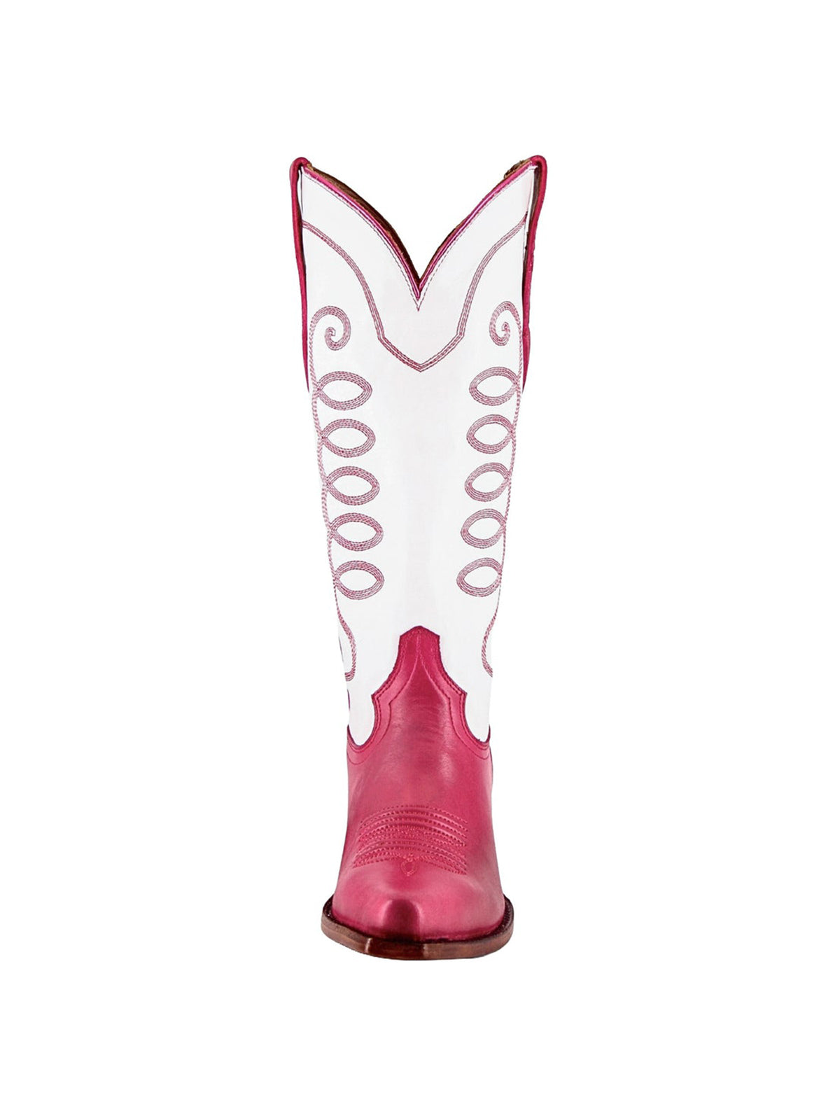 Contrast White And Berry Snip-Toe Simple Embroidery Classic Mid Calf Cowgirl Boots