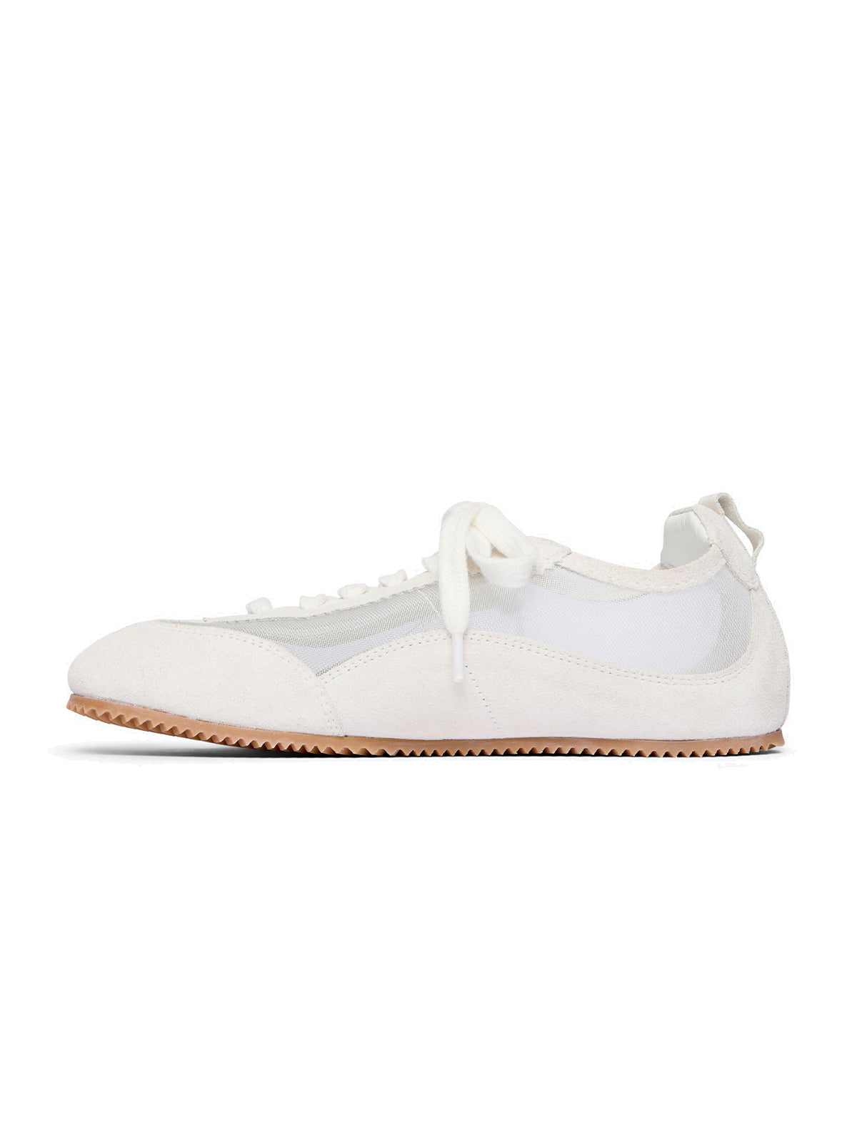 Ivory Cow Suede And Mesh Square-Toe Stylish Lace-Up Sneakers