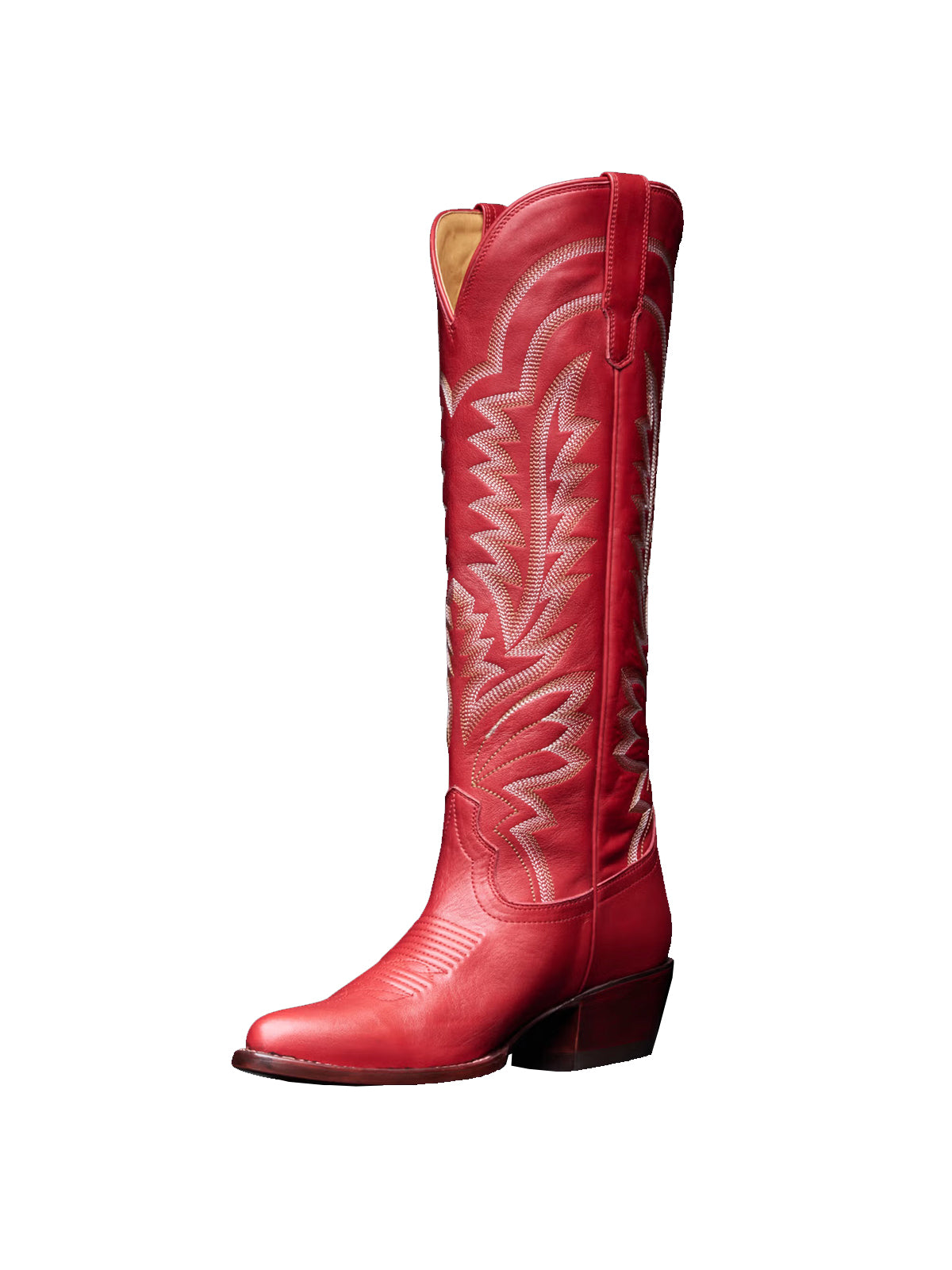 Western Embroidery Almond-Toe Tall Knee High Cowgirl Boots - Crimson Red