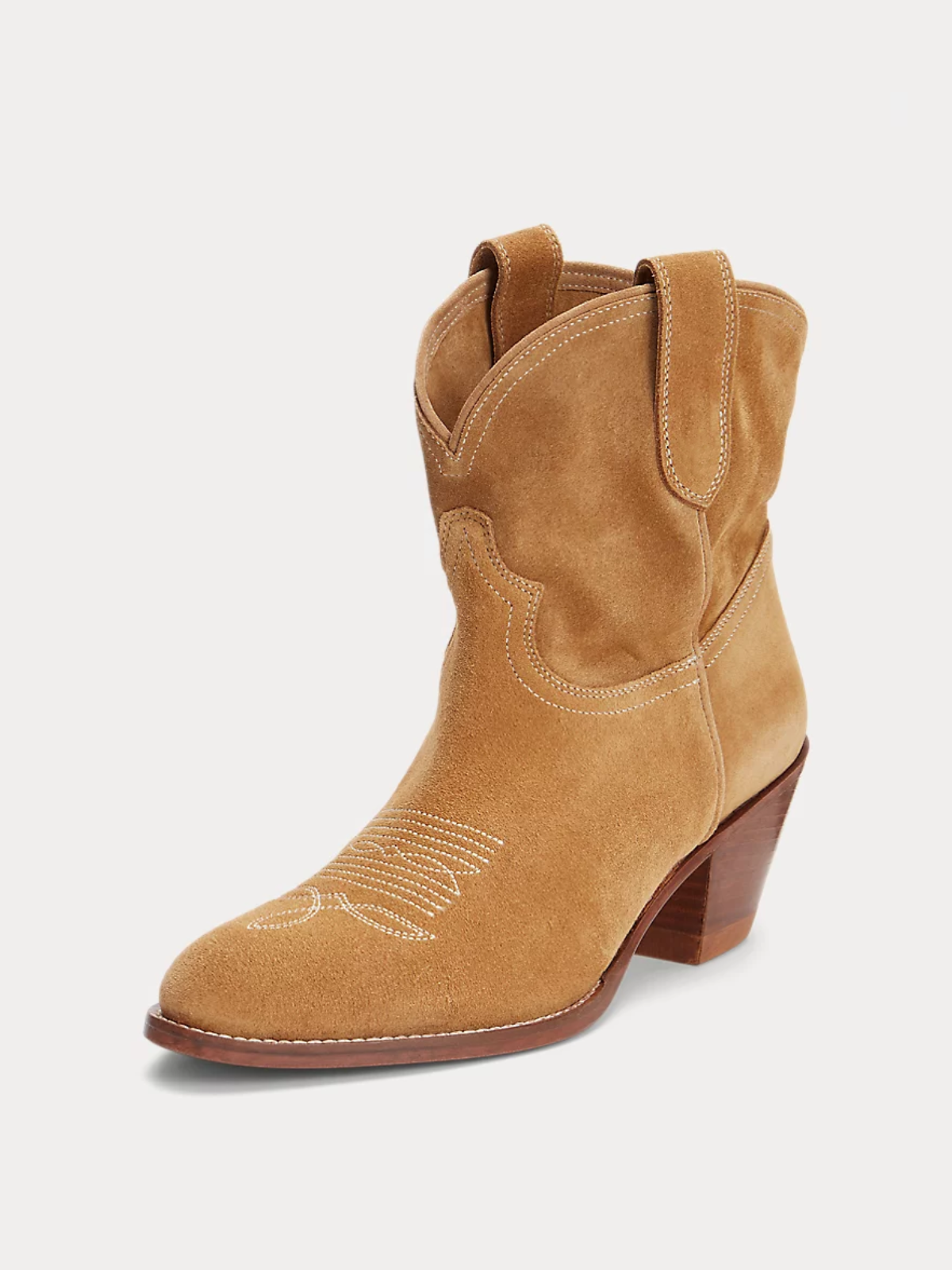 Caramel Faux Suede Almond-Toe Classic Wide Mid Calf Cowgirl Boots