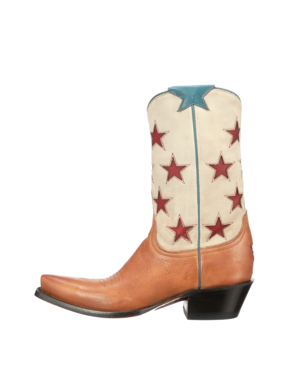 Star Inlays Snip-Toe Wide Mid Calf Western Boots For Women - Contrast Tan And Cream