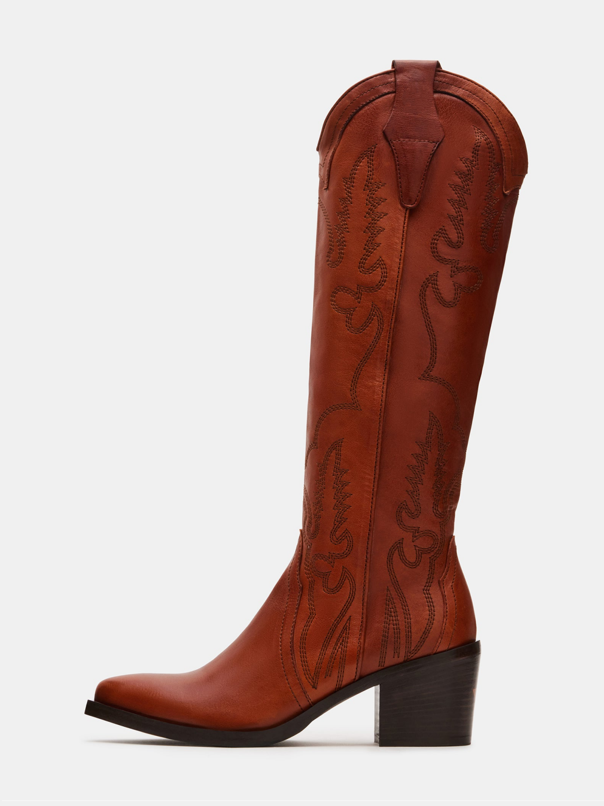 Cognac Snip-Toe Embroidery Classic Half-Zip Mid Calf Cowgirl Boots