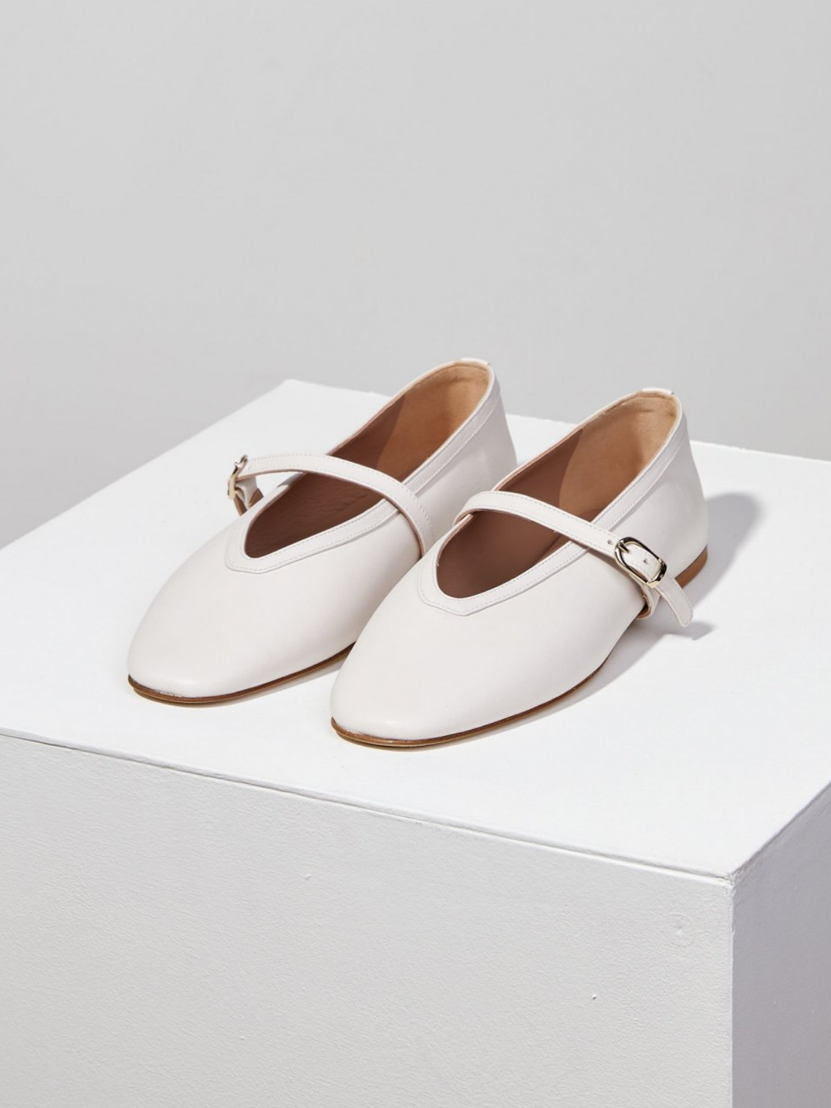 White Vegan Leather Square Toe Buckled Ballet Flats Mary Janes