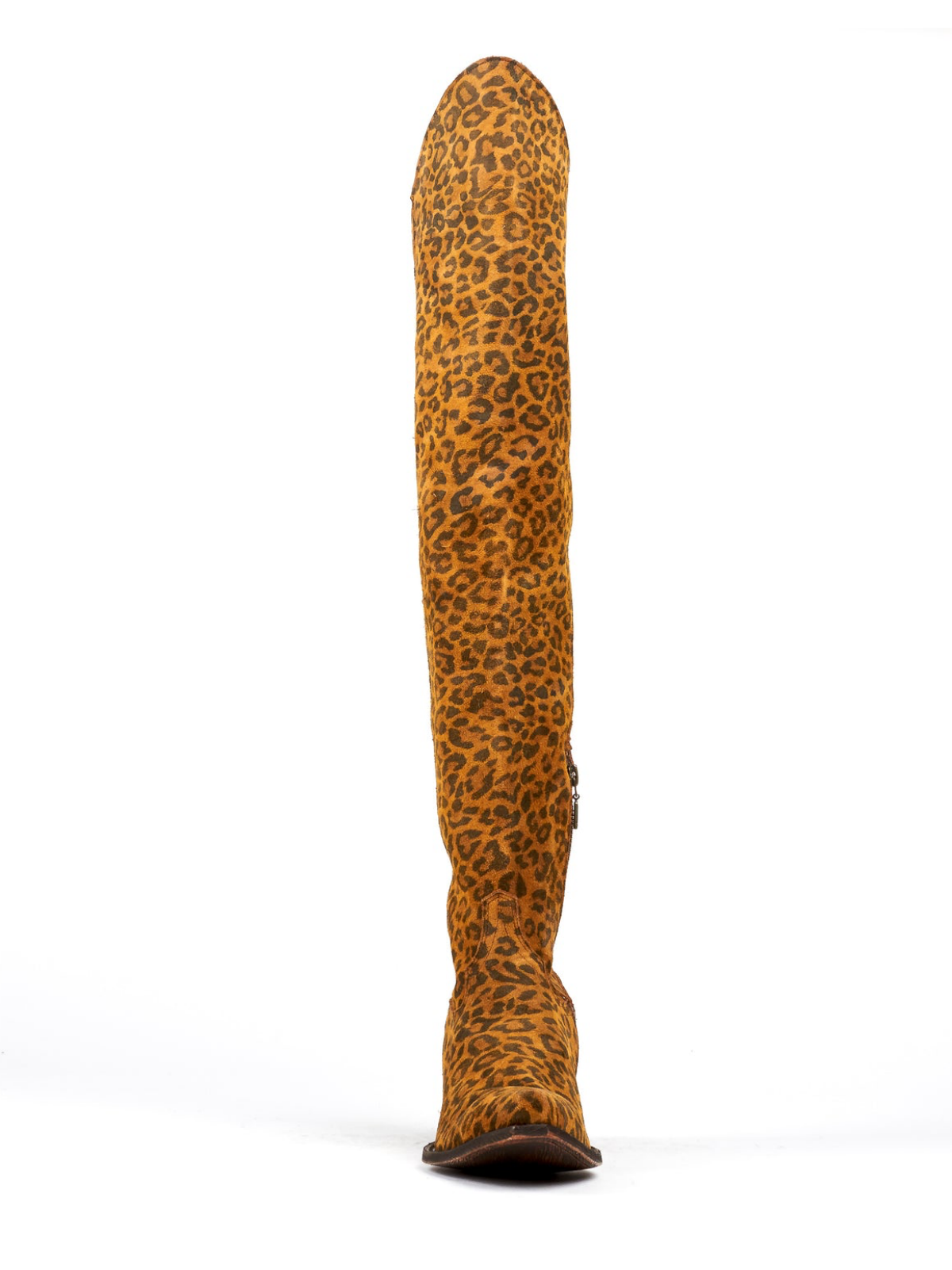 Leopard Snip-Toe Scalloped Top Half-Zip Tall Knee High Cowgirl Boots