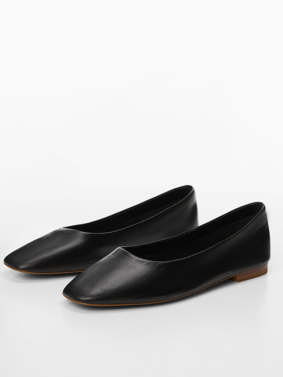 Black Vegan Leather Ballet Flats With Square Toe