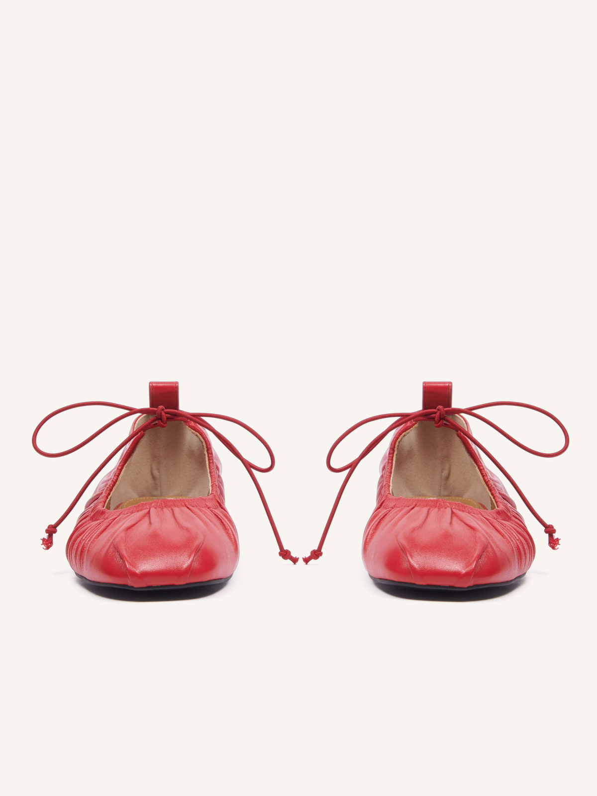 Red Tied Bow Shirring Round Toe Ballet Flats