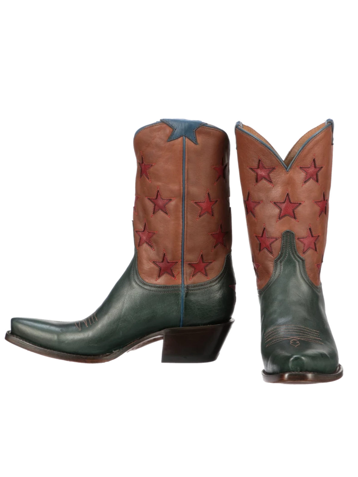 Star Inlays Snip-Toe Wide Mid Calf Western Boots For Women - Contrast Green And Tan