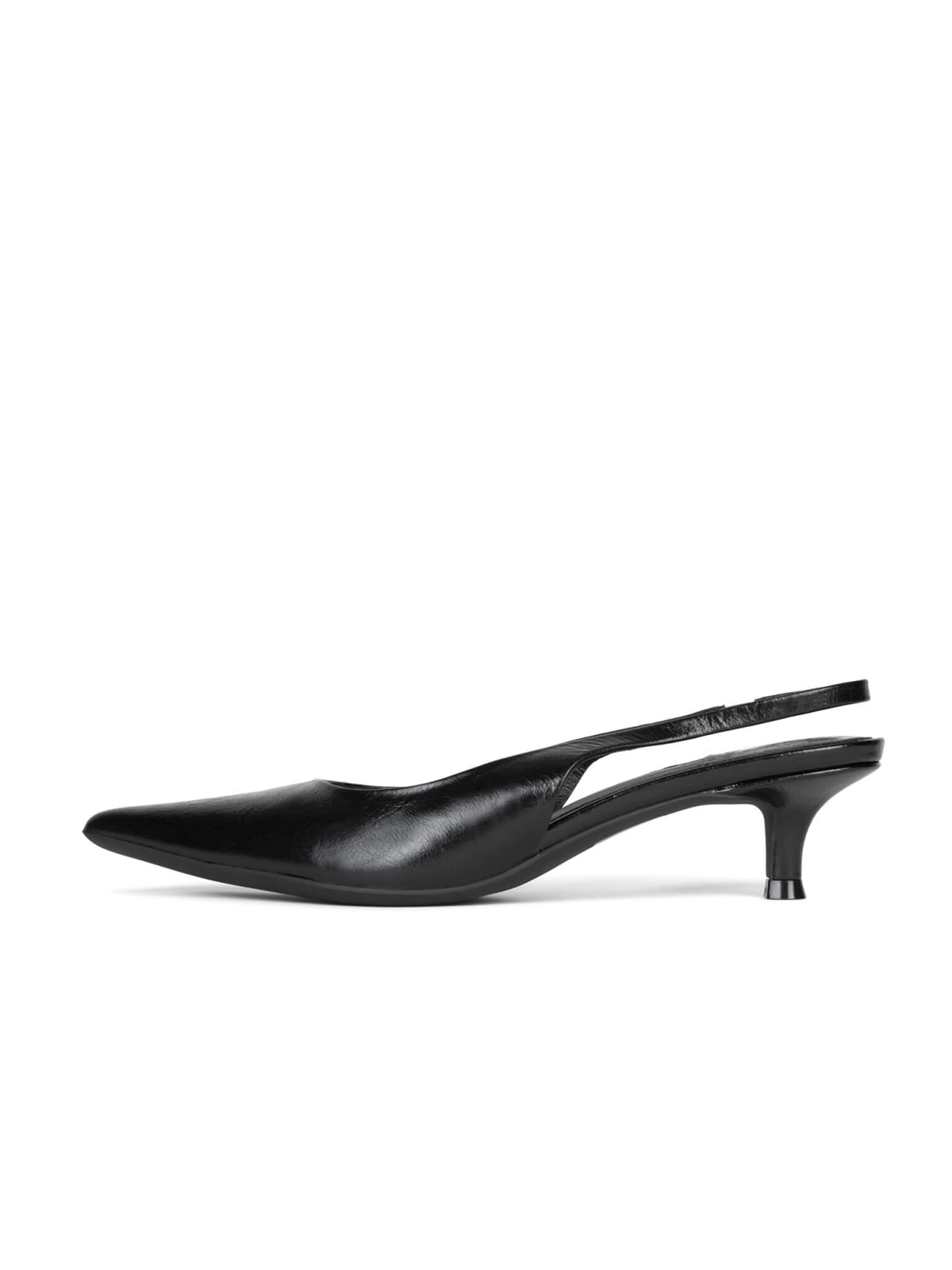 Black Crinkle Patent Pointy Comfy Kitten Heels Slingback Pumps For Women