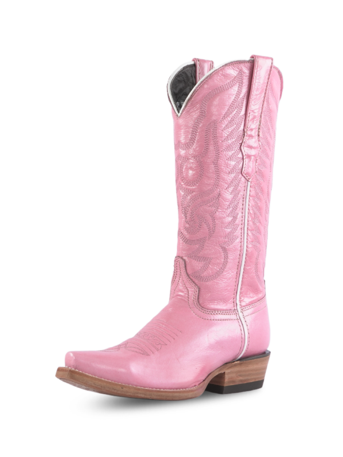 Pastel Pink Snip-Toe Embroidery Wide Mid Calf Tall Western Boots For Women