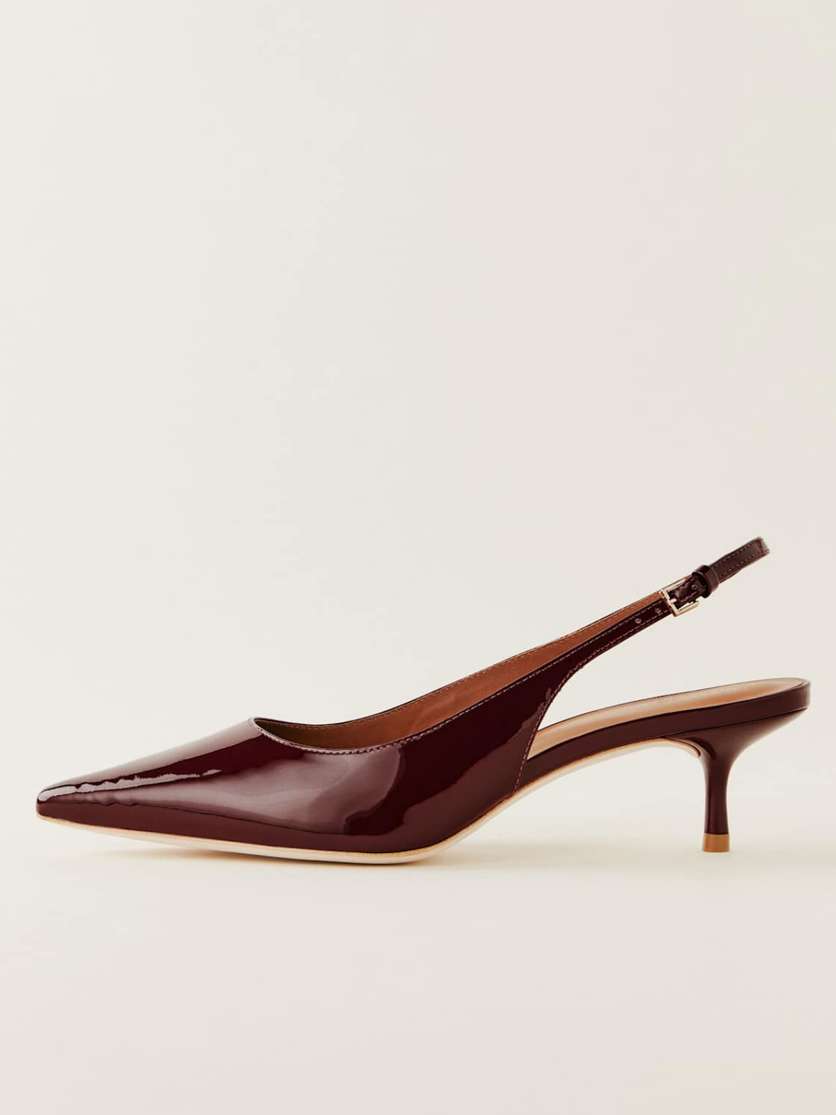 Wine Red Patent Pointed-Toe Slingback Pump Kitten Heels