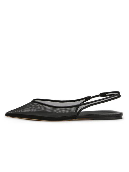 Black Clear Mesh Pointy Slingback Ballet Flats