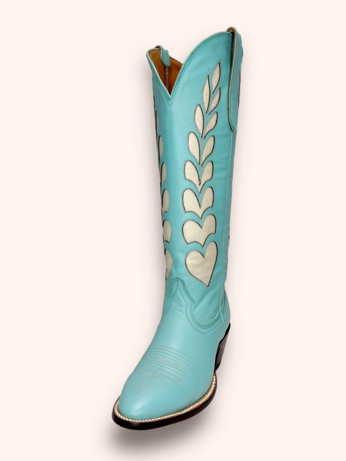 Heart Inaly Almond-Toe Wide Mid Calf Tall Cowgirl Boots - Light Blue