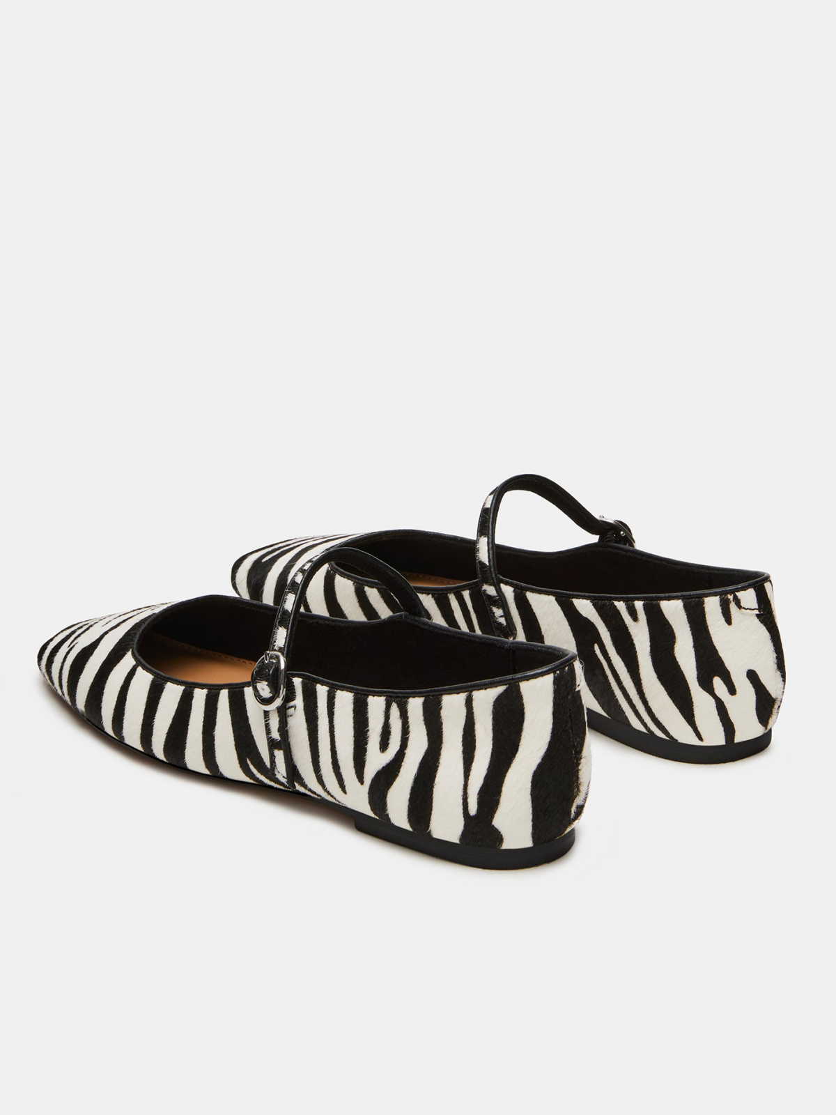 Zebra-Print Pony Hair Square-Toe Bridge Strap Mary Janes Ballet Flats