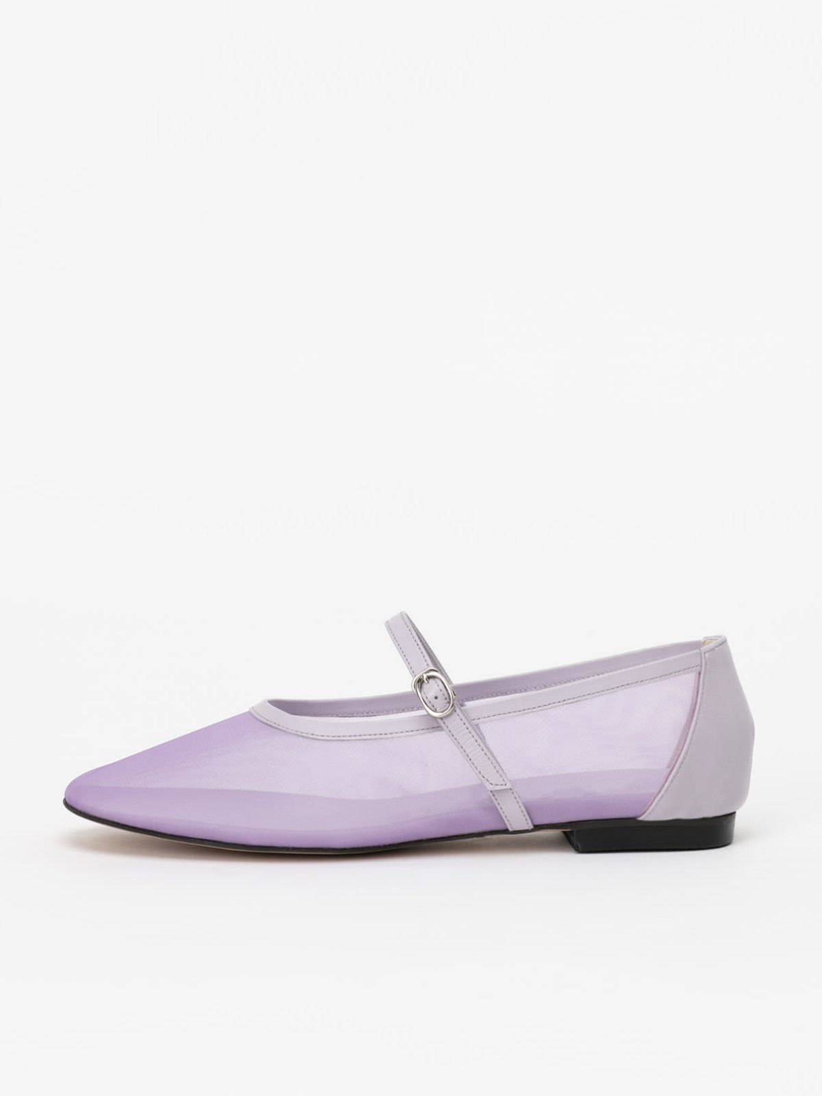 Lilac Purple Mesh Square-Toe Flats Mary Janes With Adjustable Strap