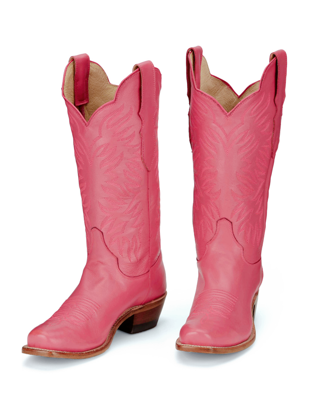 Pink Square-Toe Embroidery Tall Wide Mid Calf Cowgirl Boots