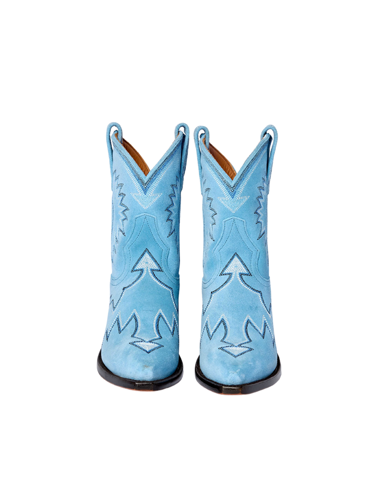 Powder Blue Faux Suede Snip-Toe Embroidery Ankle Cowgirl Boots