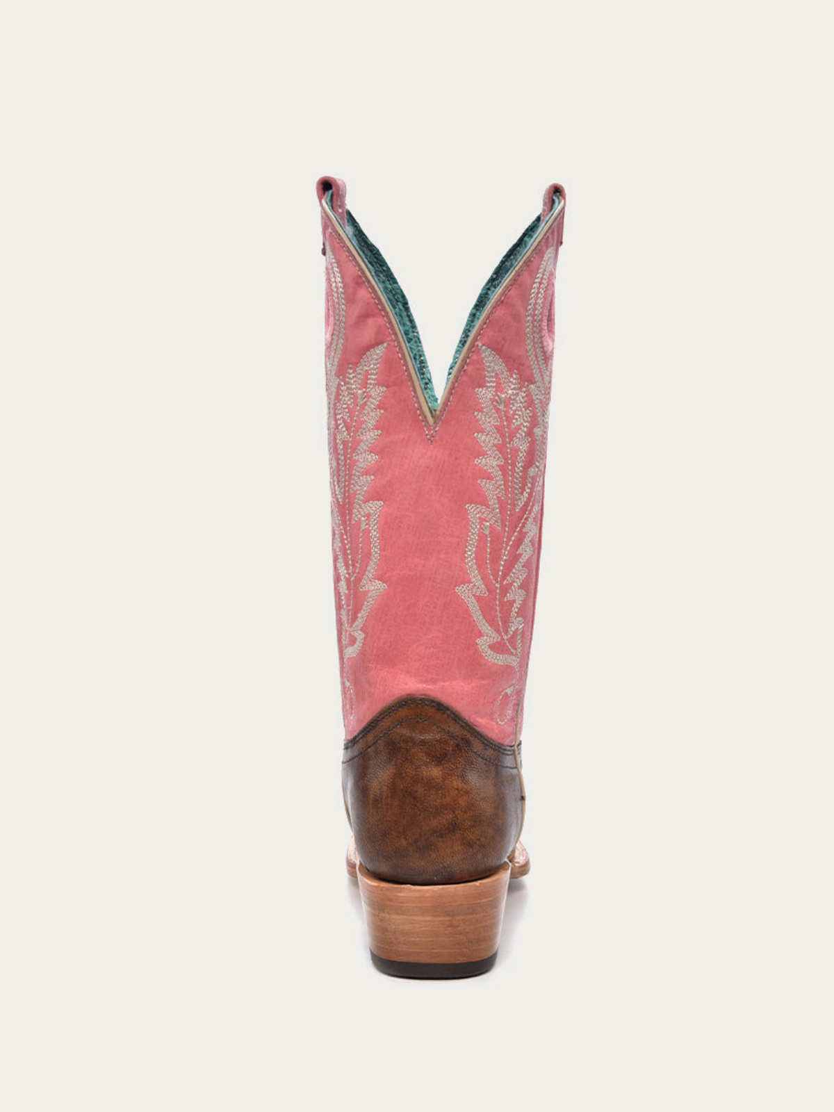 Cut-Out Square-Toe Embroidery Wide Mid Calf Cowgirl Boots - Contrast Brown And Pink