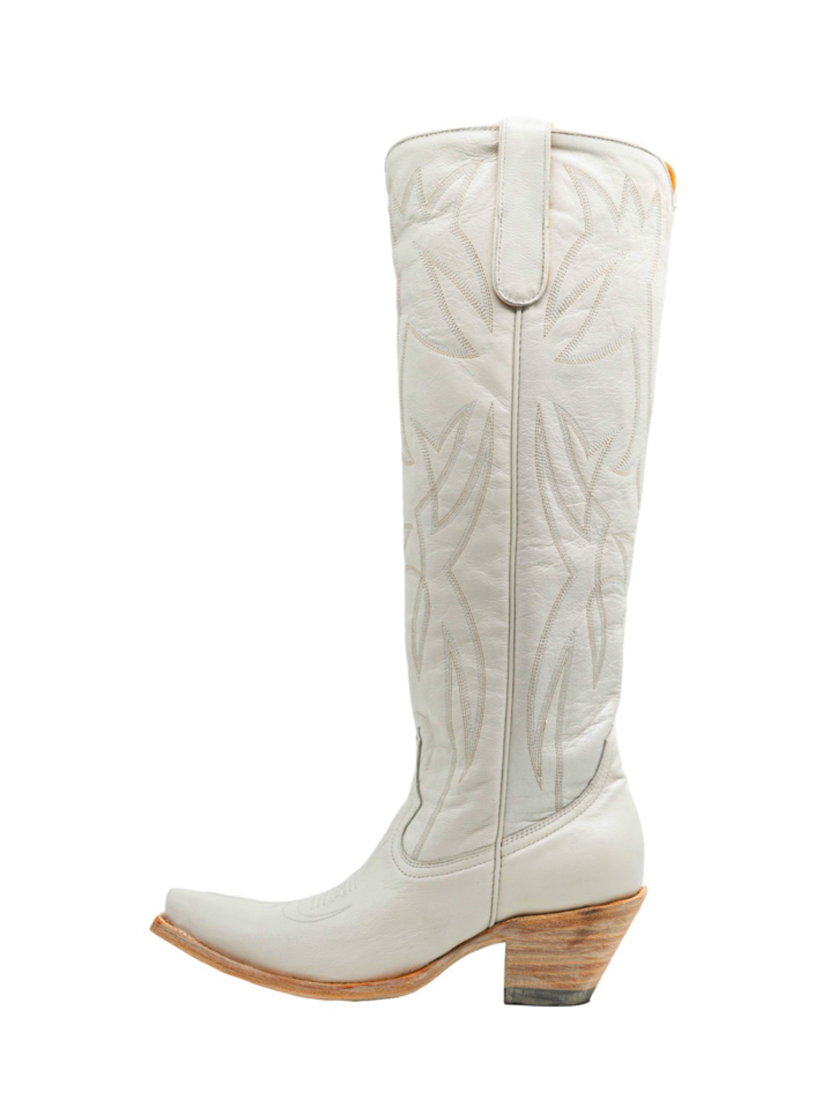 White Embroidery Snip-Toe Wide Calf Cowgirl Boots Knee High Tall Boots