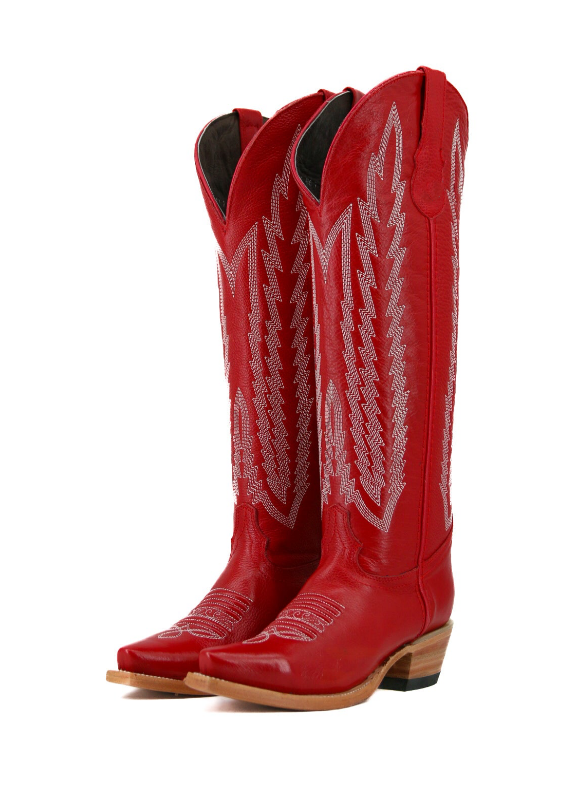 Red Snip-Toe Half-Zip Western Embroidery Knee High Cowgirl Boots