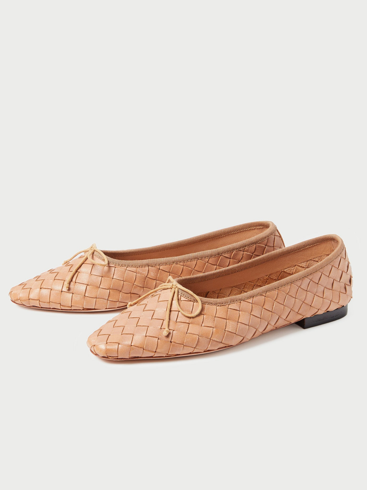 Honey Almond-Toe Bow Woven Ballet Flats