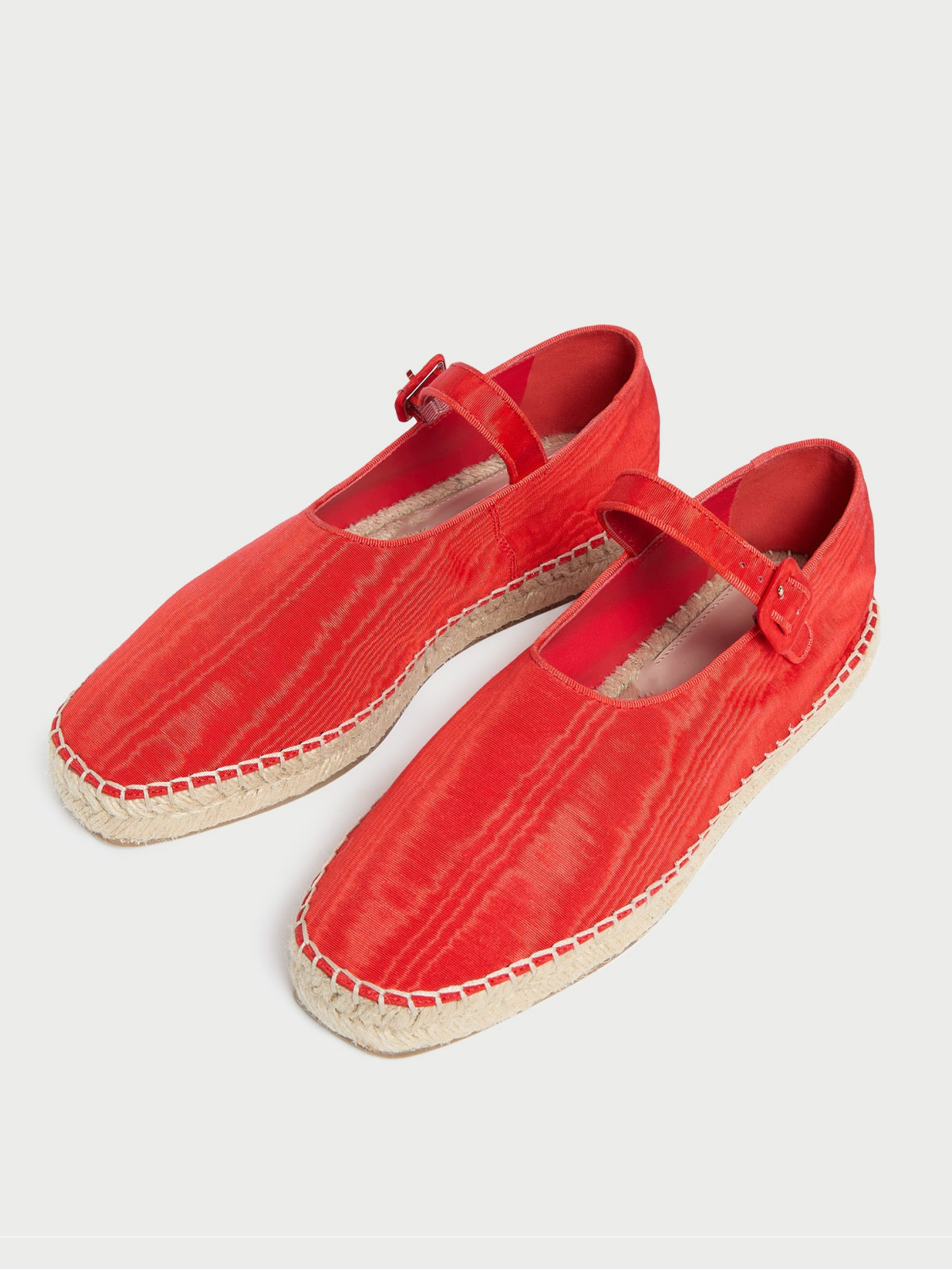 Red Cloth Almond-Toe Adjustable Bridge Strap Espadrille Mary Janes Flats