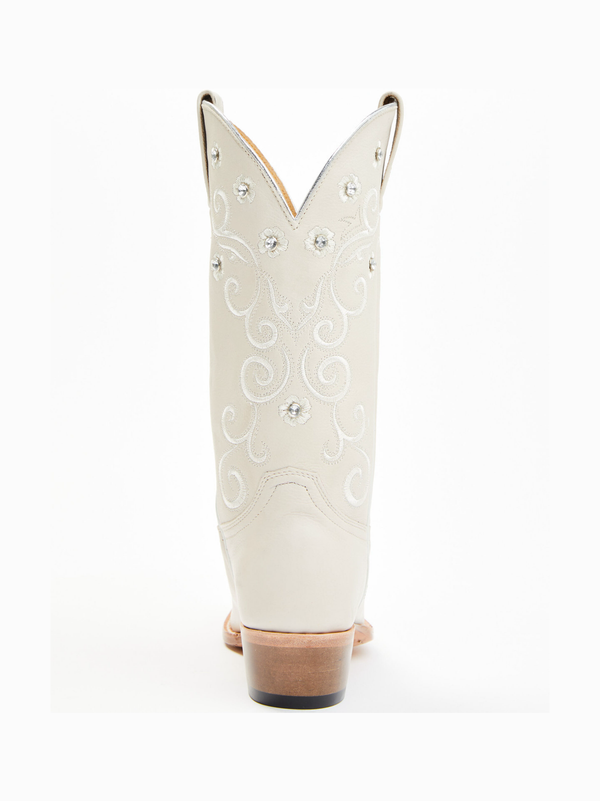 Ivory Floral And Filigree Embroidery Studded Snip-Toe Wide Mid Calf Tall Cowgirl Boots