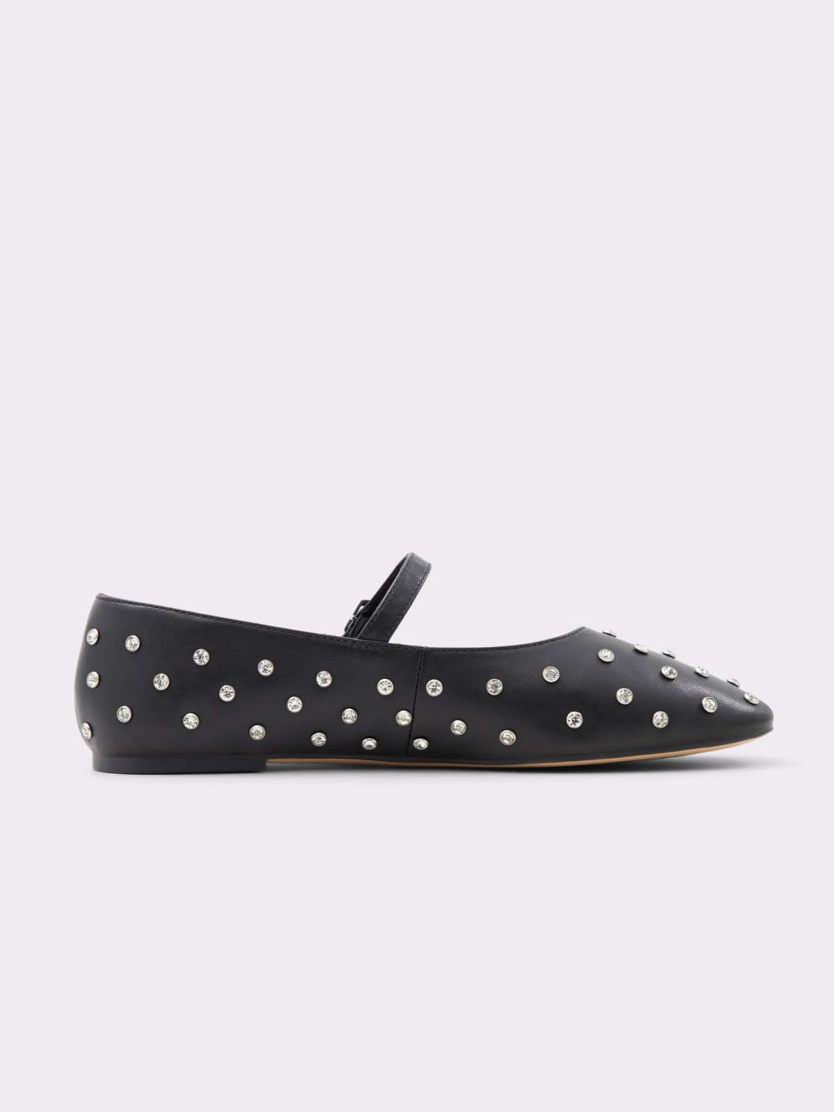 Black Rhinestone Square-Toe Ballet Flats Buckle Detailed Mary Janes