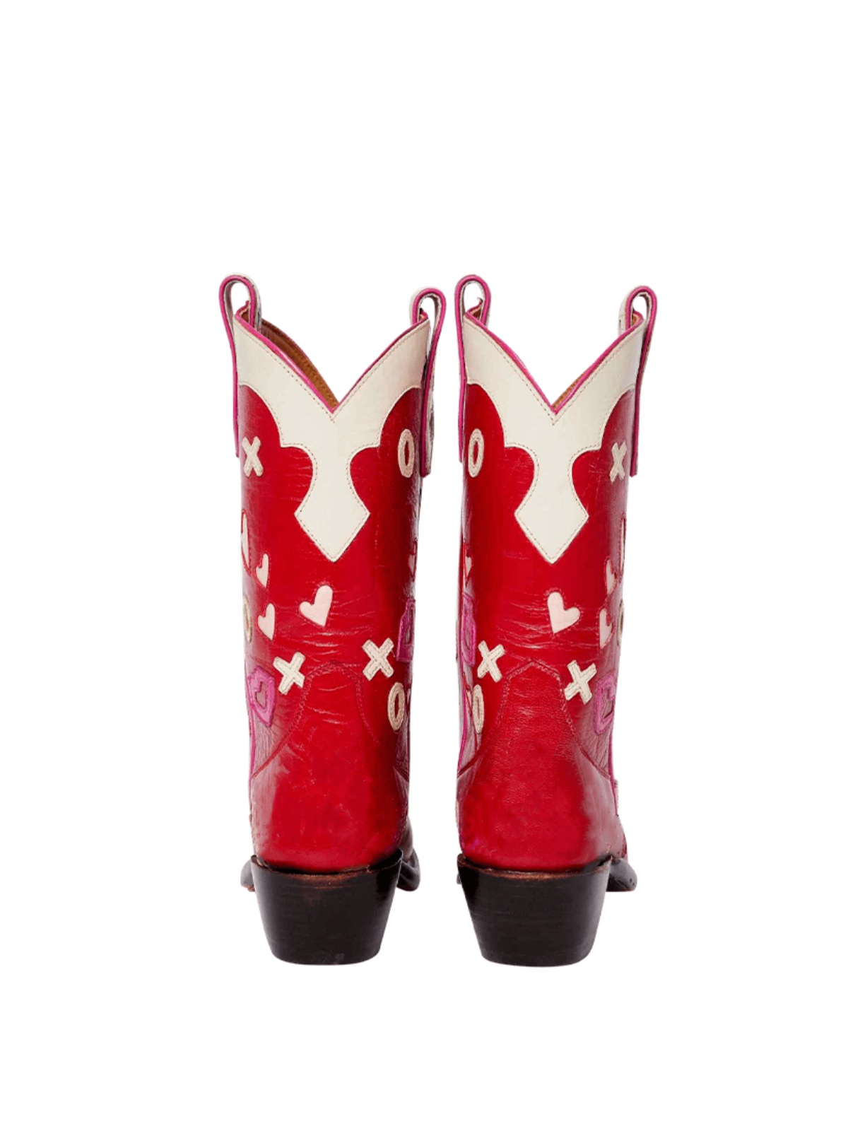 Red Snip-Toe Wide Mid Calf Cowgirl Boots With Inlays And Appliques