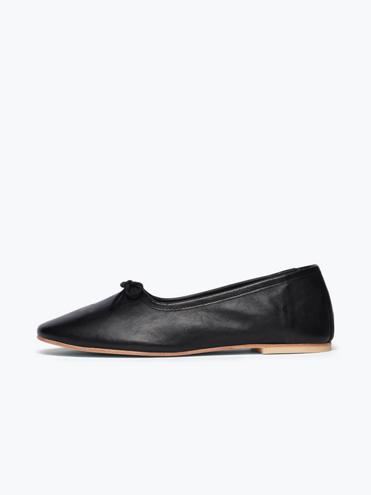 Bow Round-Toe Ballerina Flats In Black Vegan Leather