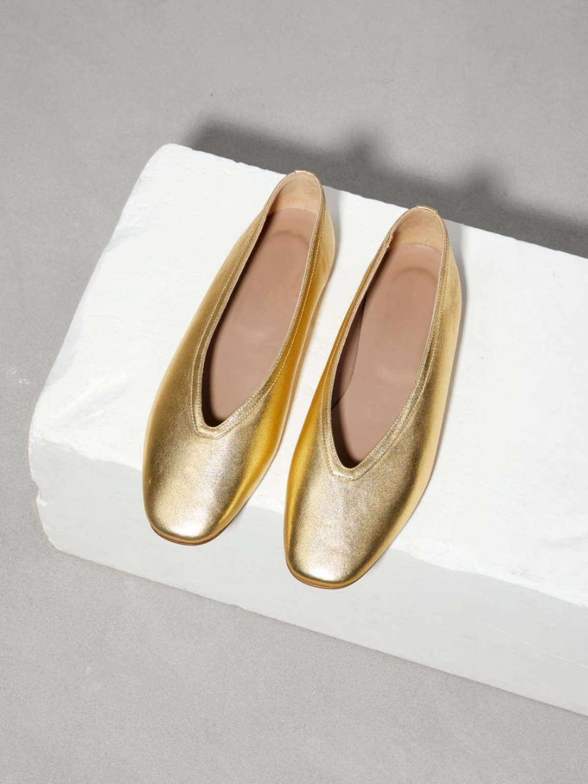 Metallic Gold Square Toe Slip-On Ballet Flats