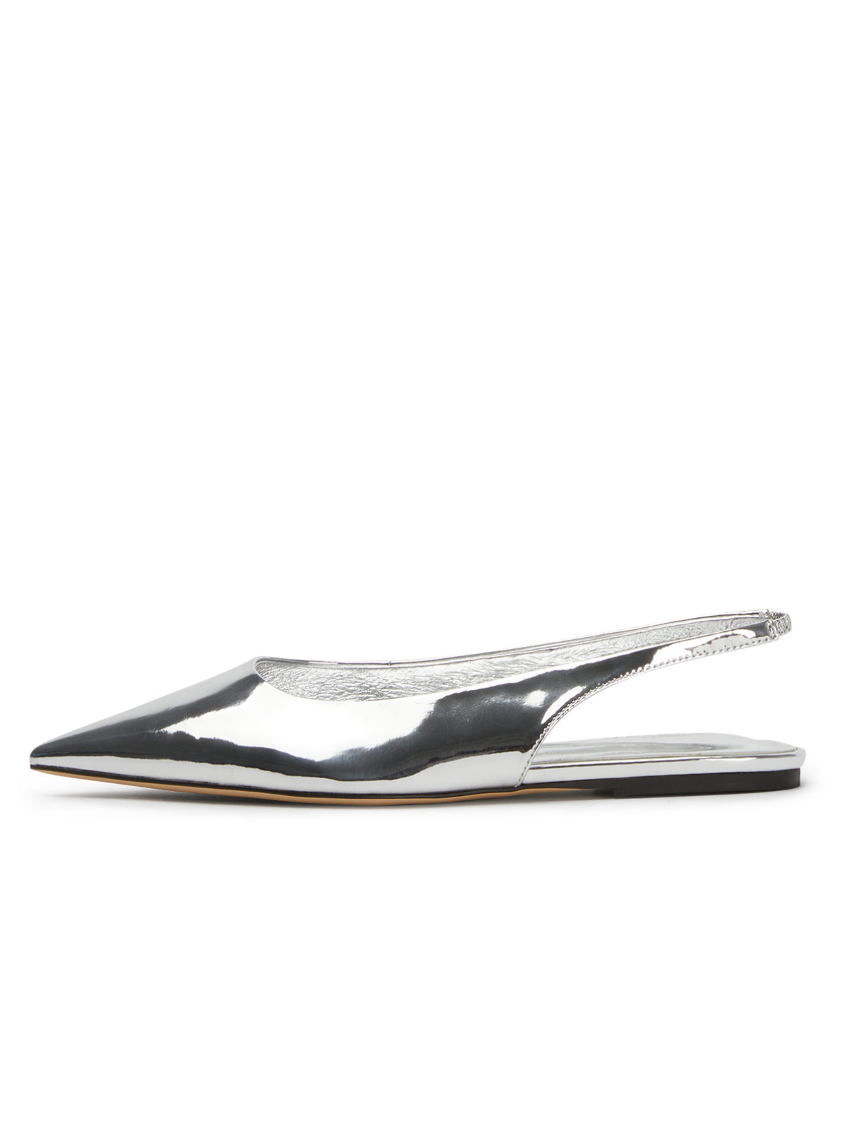 Metallic Silver Pointed-Toe Slingback Flats For Women