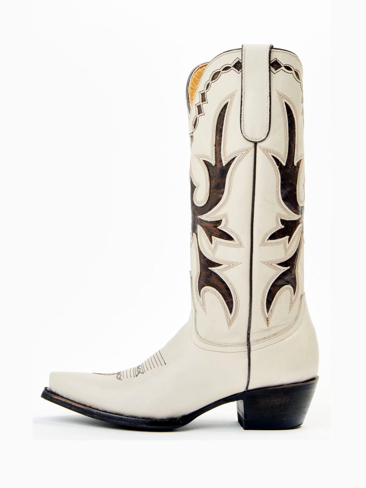 Ivory Snip-Toe Classic Inlay Embroidery Wide Mid Calf Cowgirl Boots