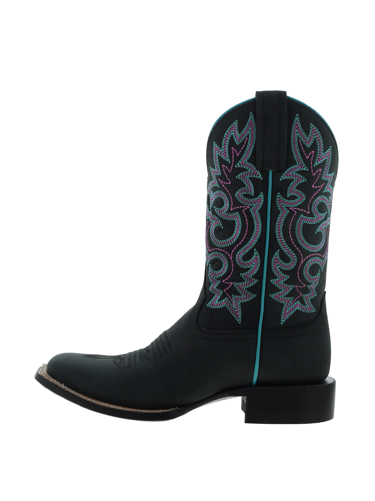 Black Almond-Toe Embroidery Wide Mid Calf Tall Western Boots For Women