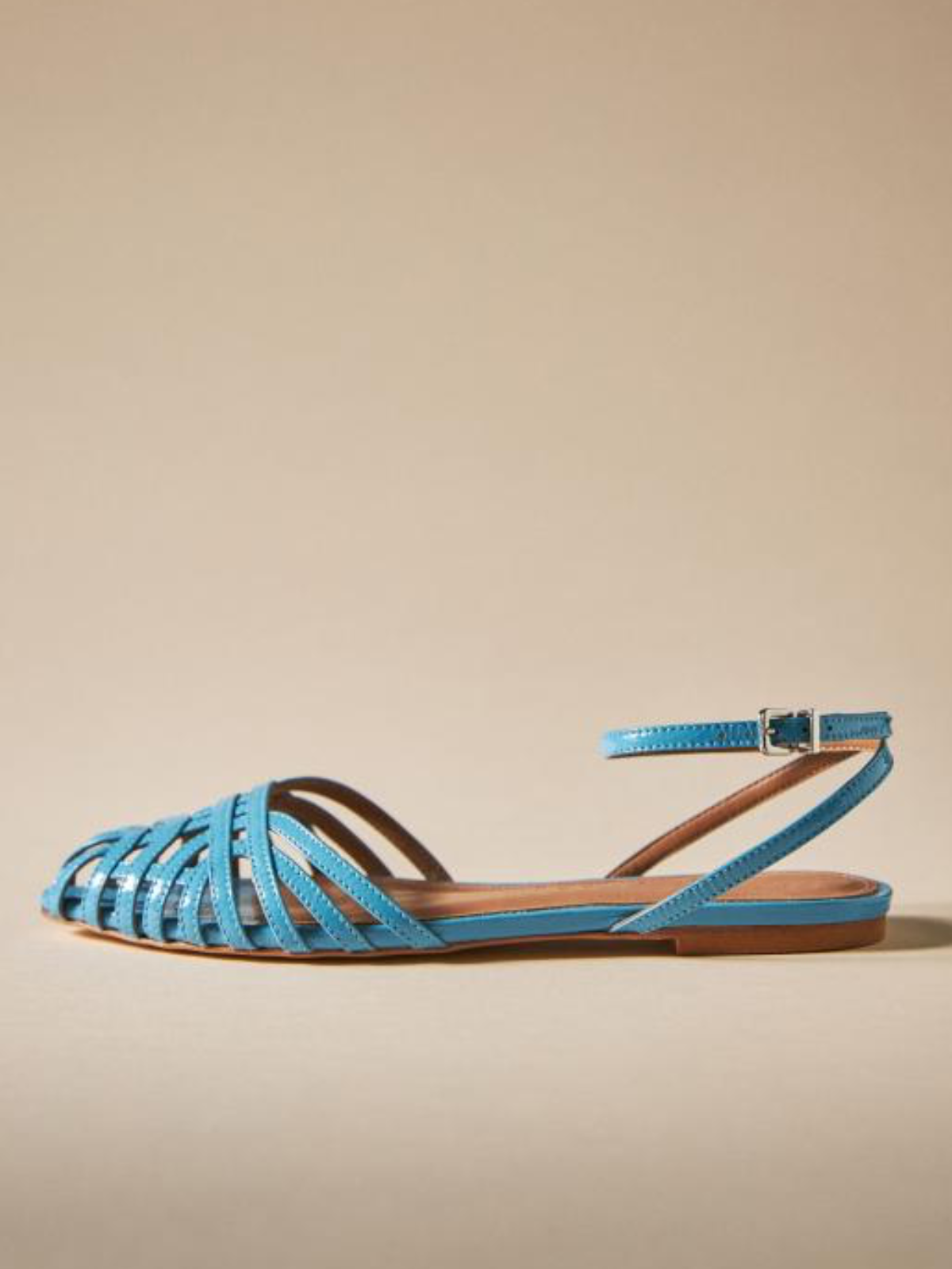 Blue Strappy Flats Pointy Closed Toe Sandals With Wrap Ankle Strap