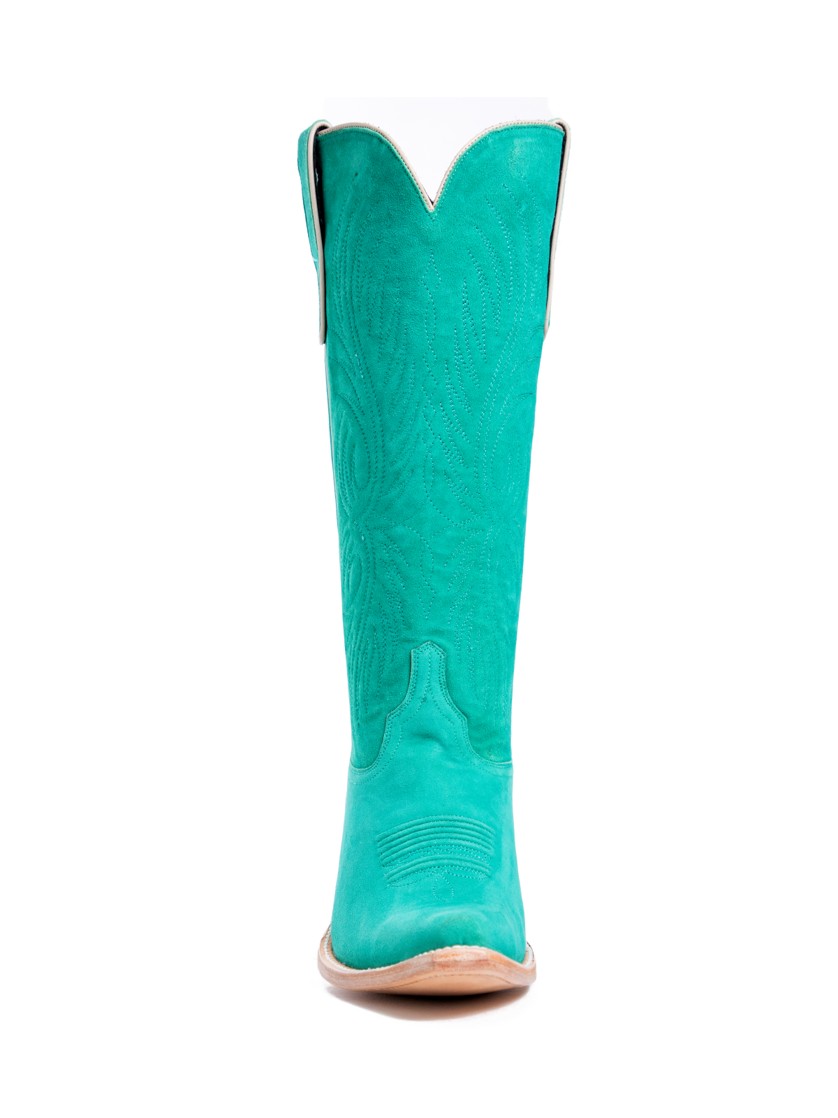 Persian Green Faux Suede Embroidery Snip-Toe Wide Mid Calf Cowgirl Tall Boots