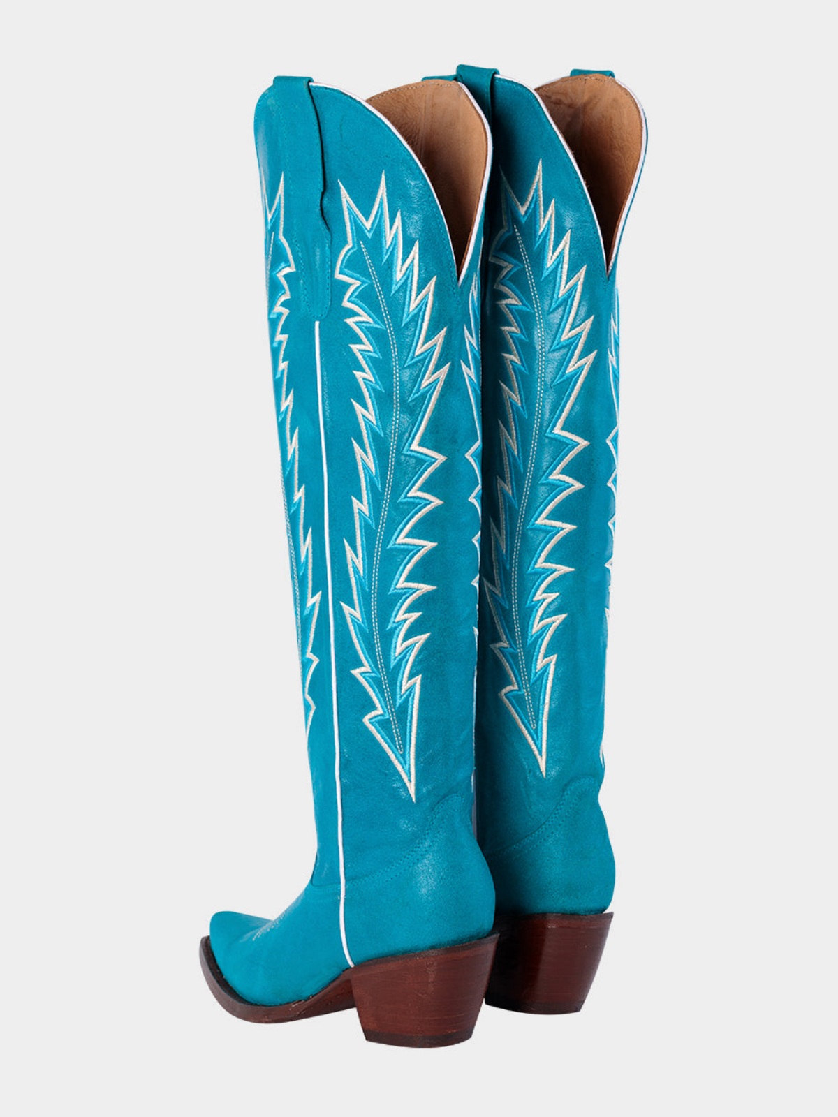 Arrows Embroidery Snip-Toe Wide Calf Over-The-Knee Cowgirl Boots - Turquoise