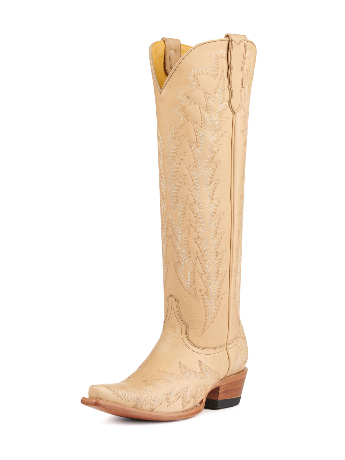 Camel Brown Leaf Embroidery Wide Calf Knee High Tall Boots