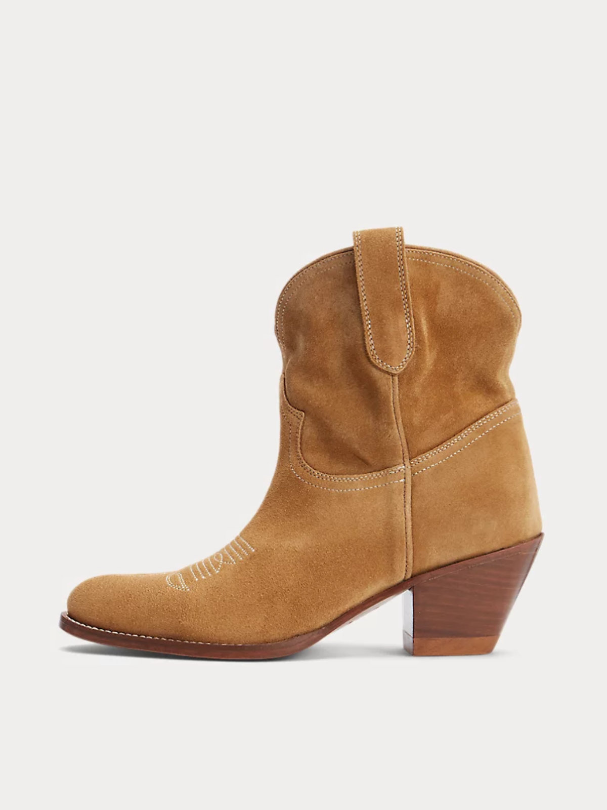 Caramel Faux Suede Almond-Toe Classic Wide Mid Calf Cowgirl Boots