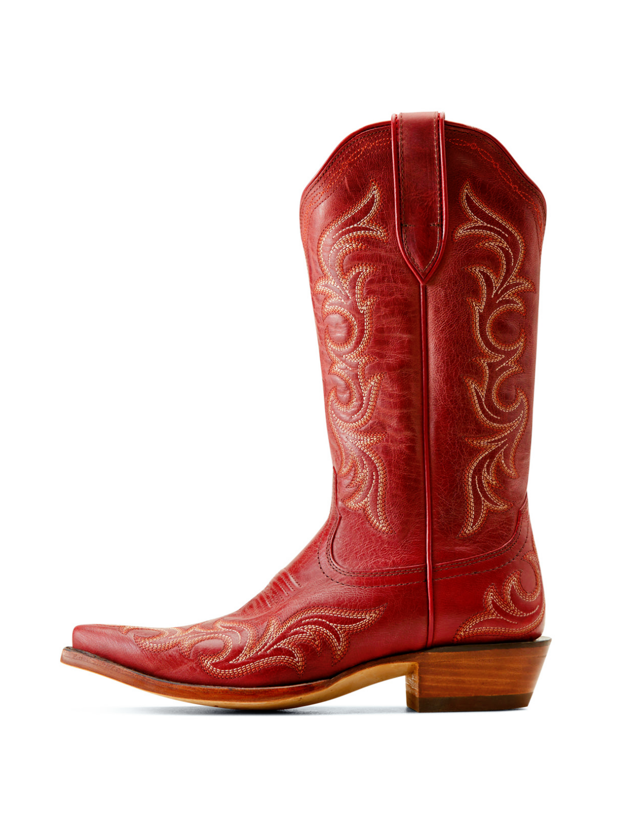 Red Embroidery Snip-Toe Wide Mid Calf Tall Western Boots For Women