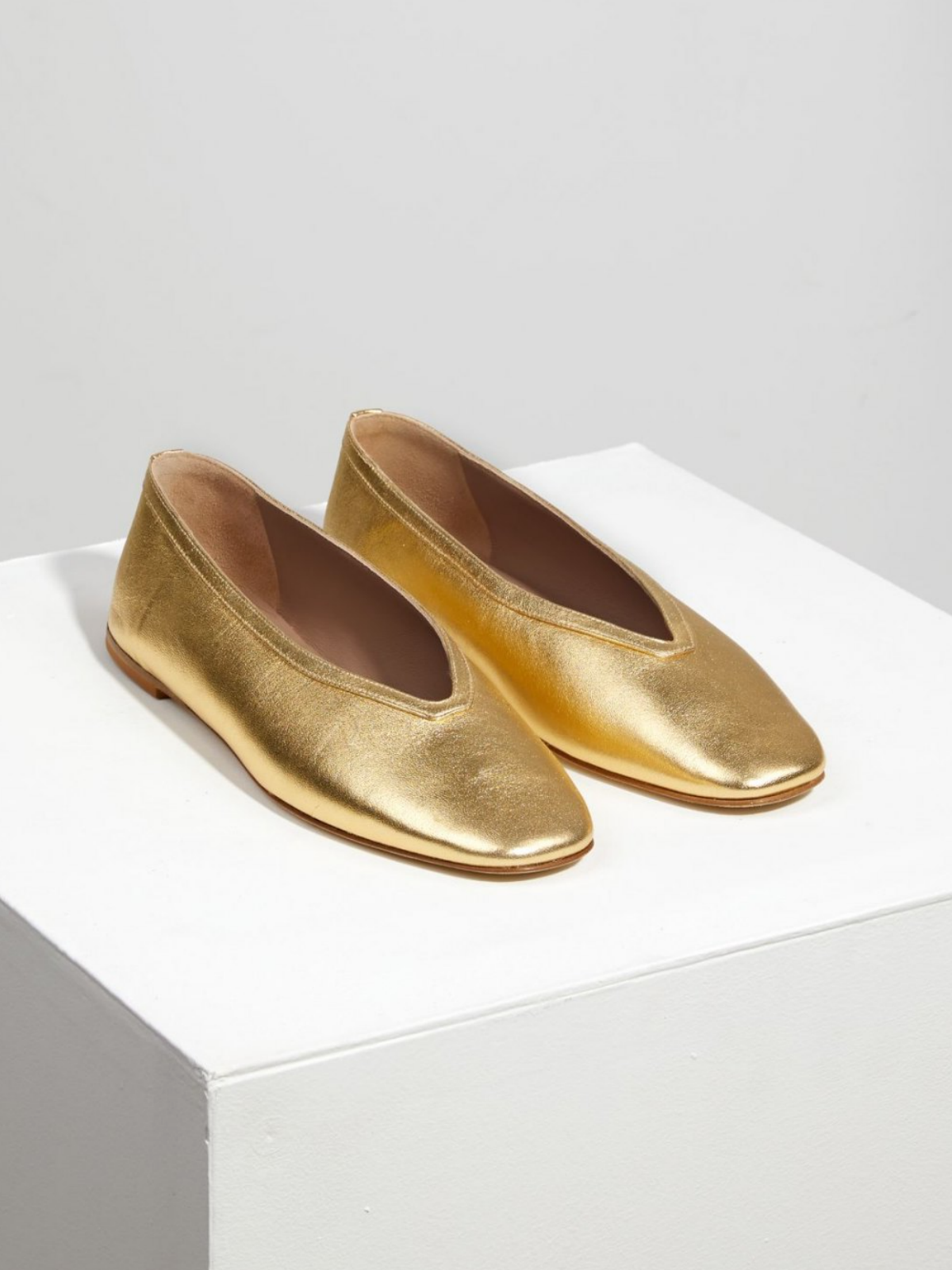 Metallic Gold Square Toe Slip-On Ballet Flats