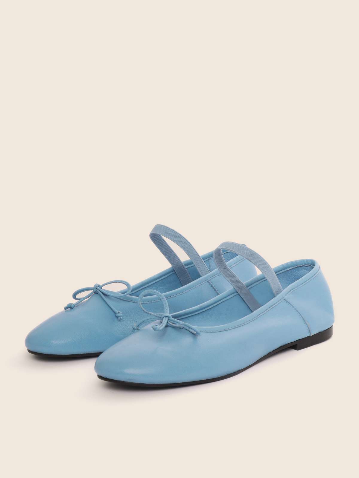 Sky Blue Bow Ballet Flats Mary Janes With Elastic Band