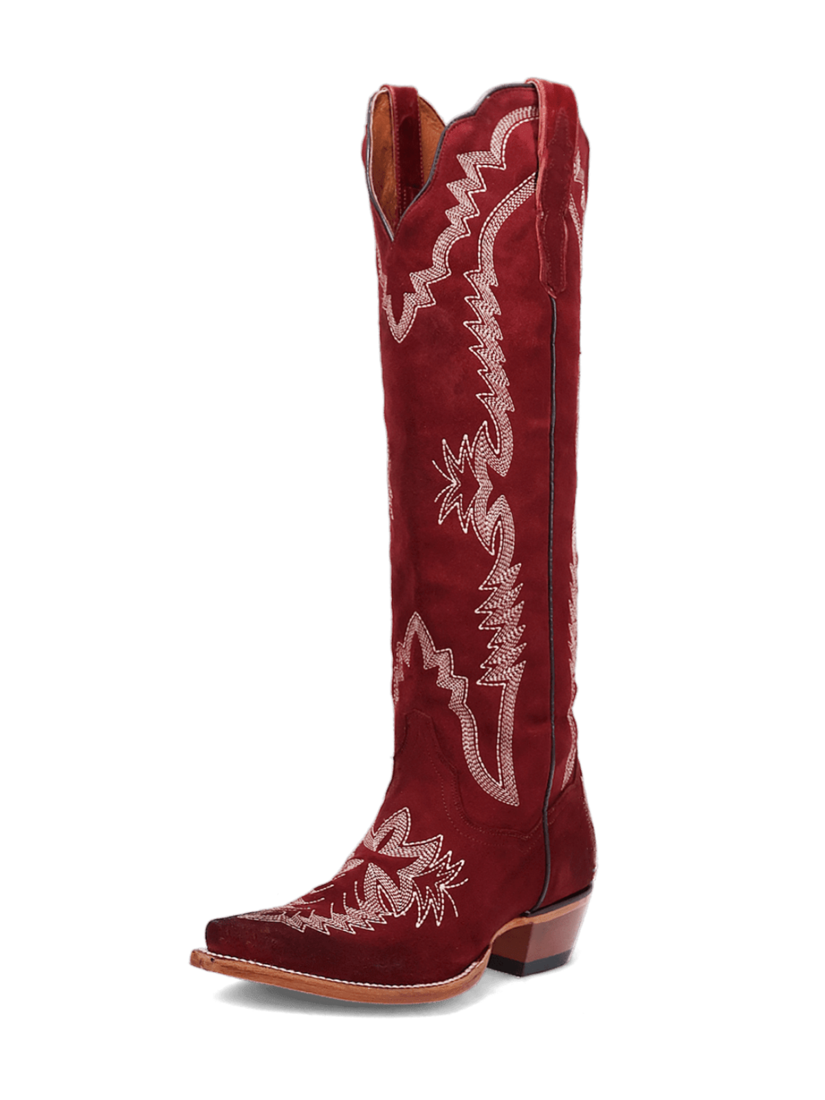 Red Embroidery Faux Suede Snip-Toe Zip Cowgirl Boots Knee High Tall Boots