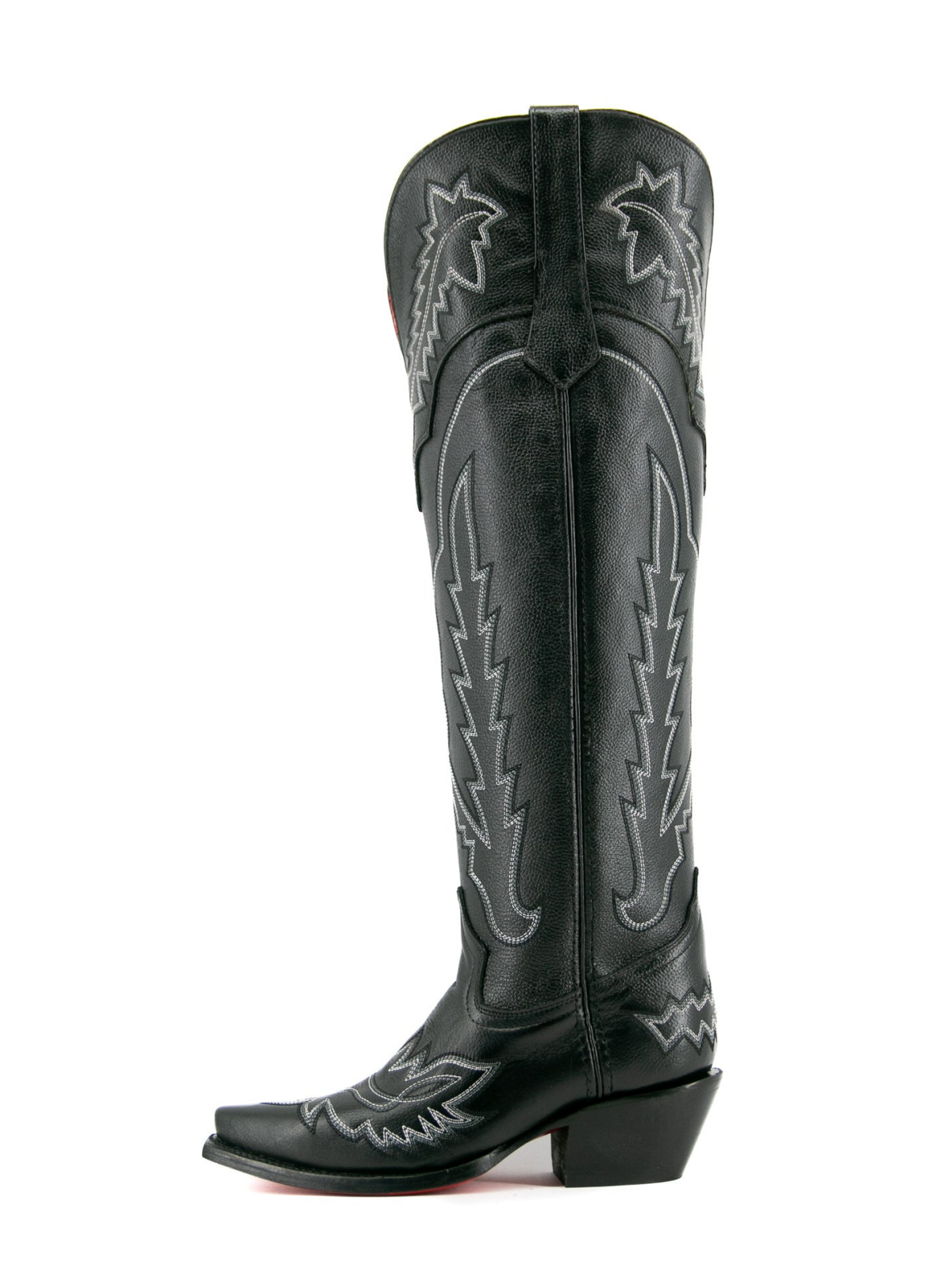 Black Snip-Toe Embroidery Half-Zip Western Knee High Tall Cowgirl Boots