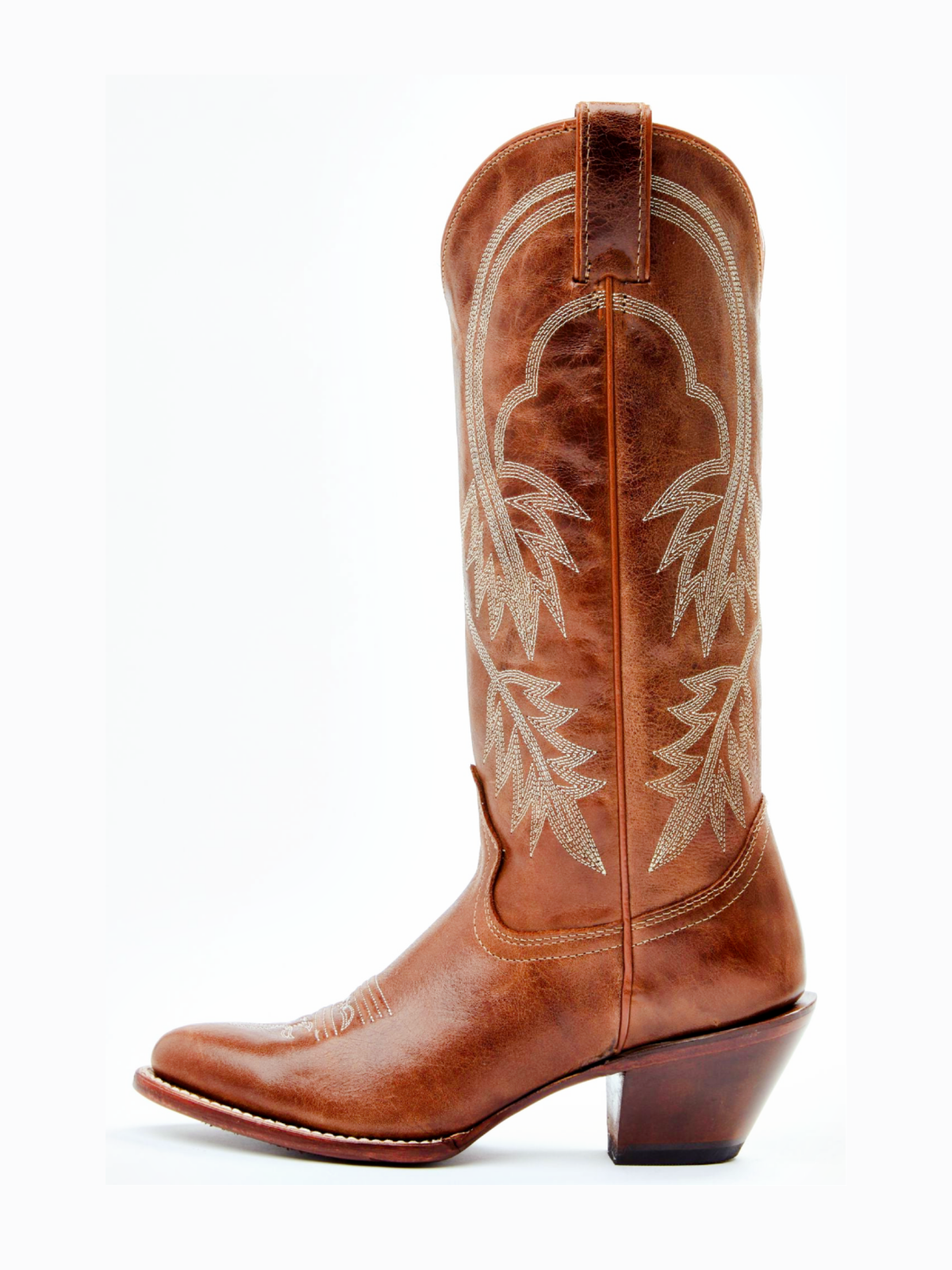 Brown Almond-Toe Fallen Leaves Embroidery Wide Mid Calf Tall Cowgirl Boots