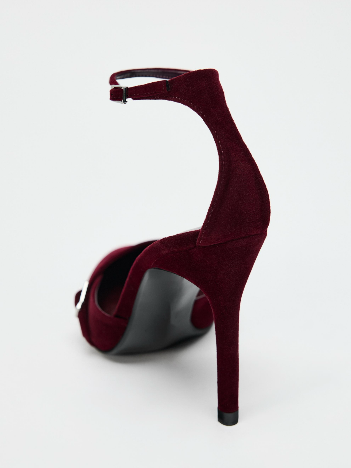 Wine Red Velvet Pointed-Toe Front Strap Pump High Heels With Buckled Ankle Strap