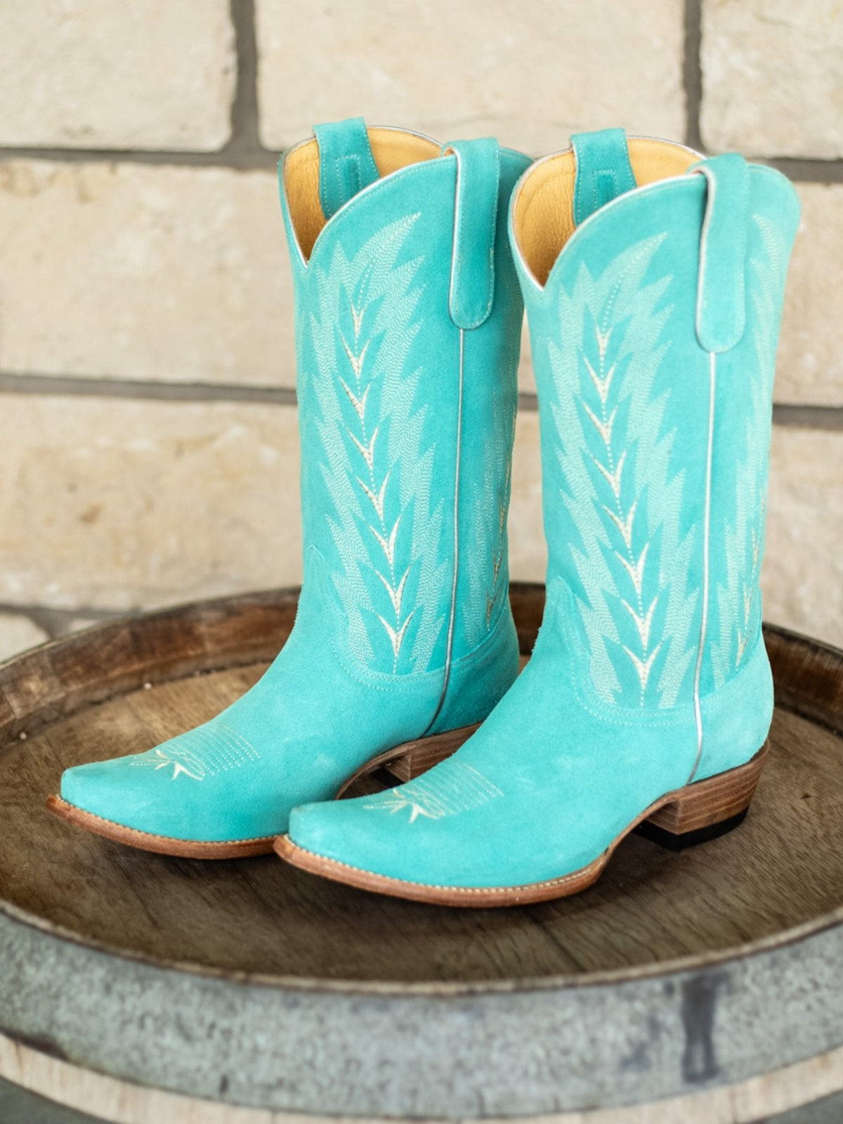 Sky Blue Faux Suede Embroidery Snip-Toe Wide Mid Calf Tall Cowgirl Boots