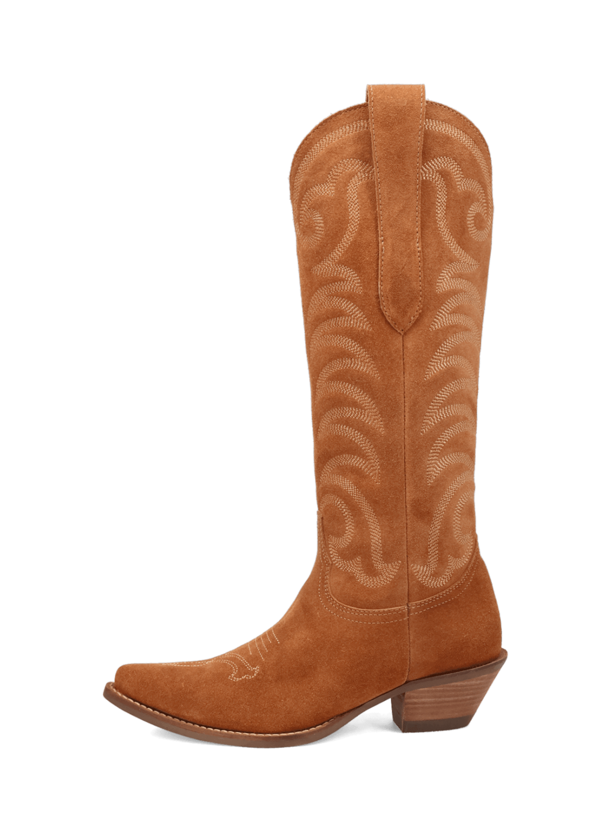 Snip-Toe Faux Suede Classic Embroidery Wide Mid Calf Cowgirl Boots - Camel