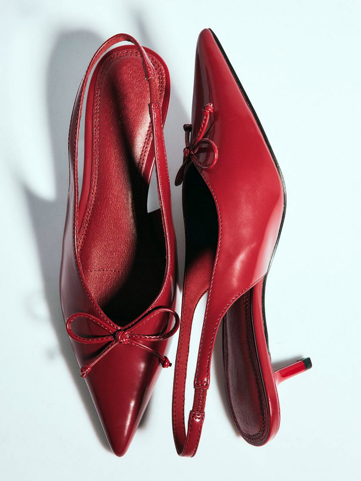 Red Pointed-Toe Bow Slingback Pump Kitten Heels