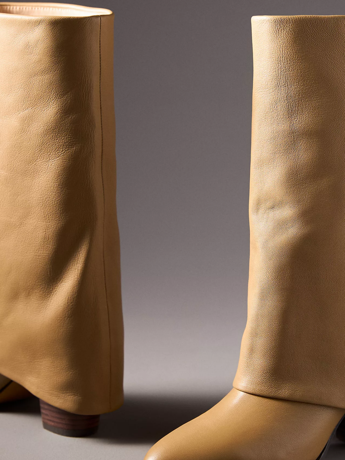 Tan Almond-Toe Fold-Over Mid Wide Calf Cowgirl Boots