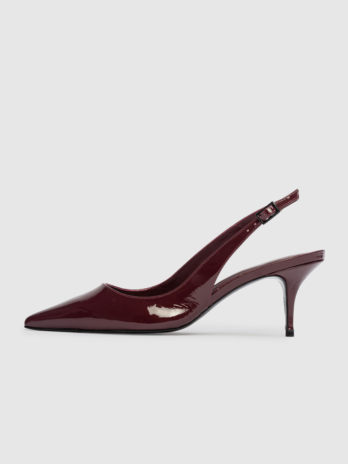 Burgundy Patent Pointed-Toe Slingback Pump Kitten Heels